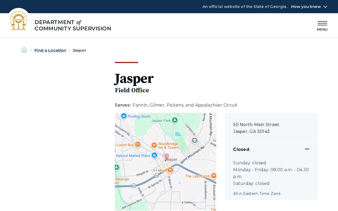 Jasper DCS Field Office for Pickens County post-release supervision