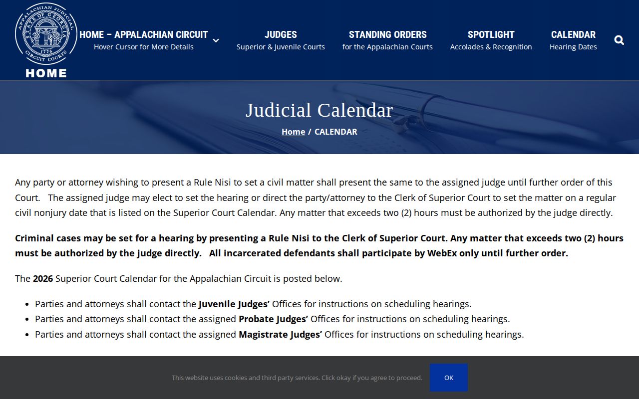 Appalachian Judicial Circuit court calendar